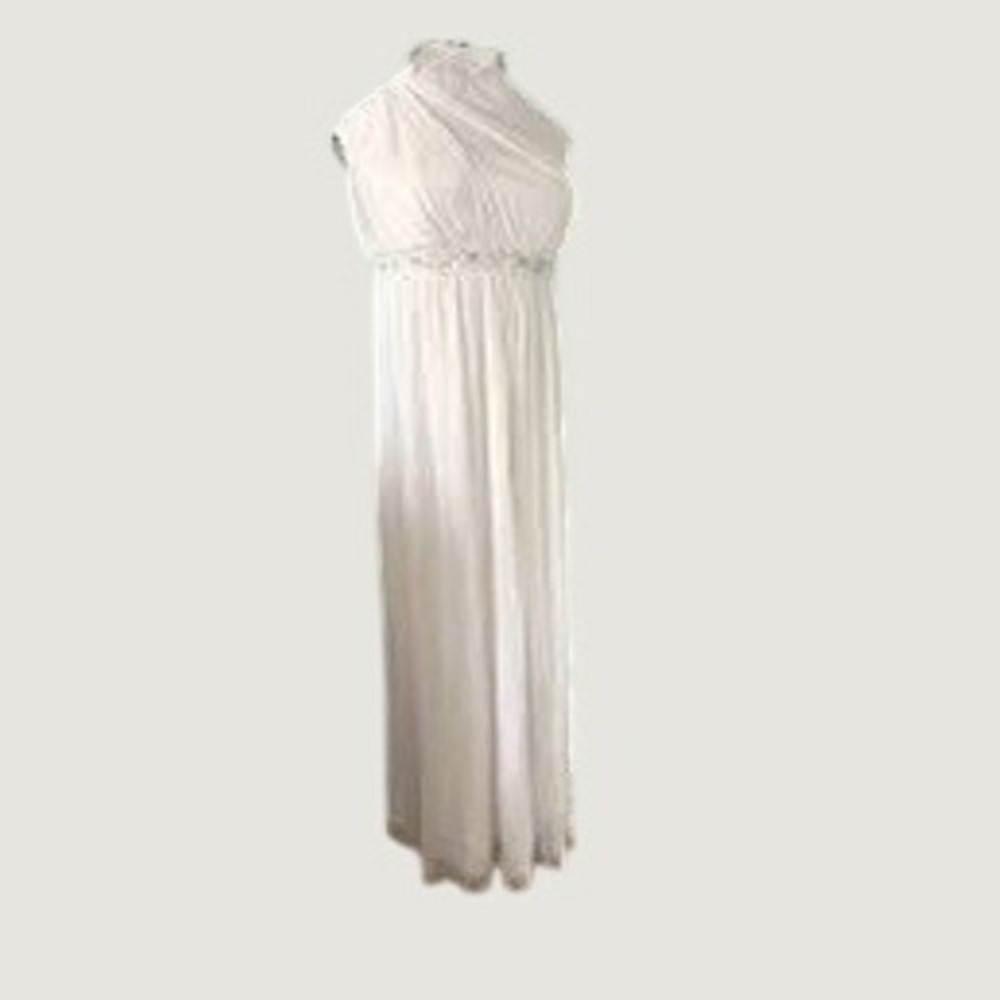 David's Bridal Studio Maxi Dress Womens 12 White Good Beaded One Shoulder Gown